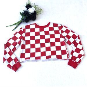 Cold Crush Checkerboard Crop Sweatshirt Size Medium Red White Y2K